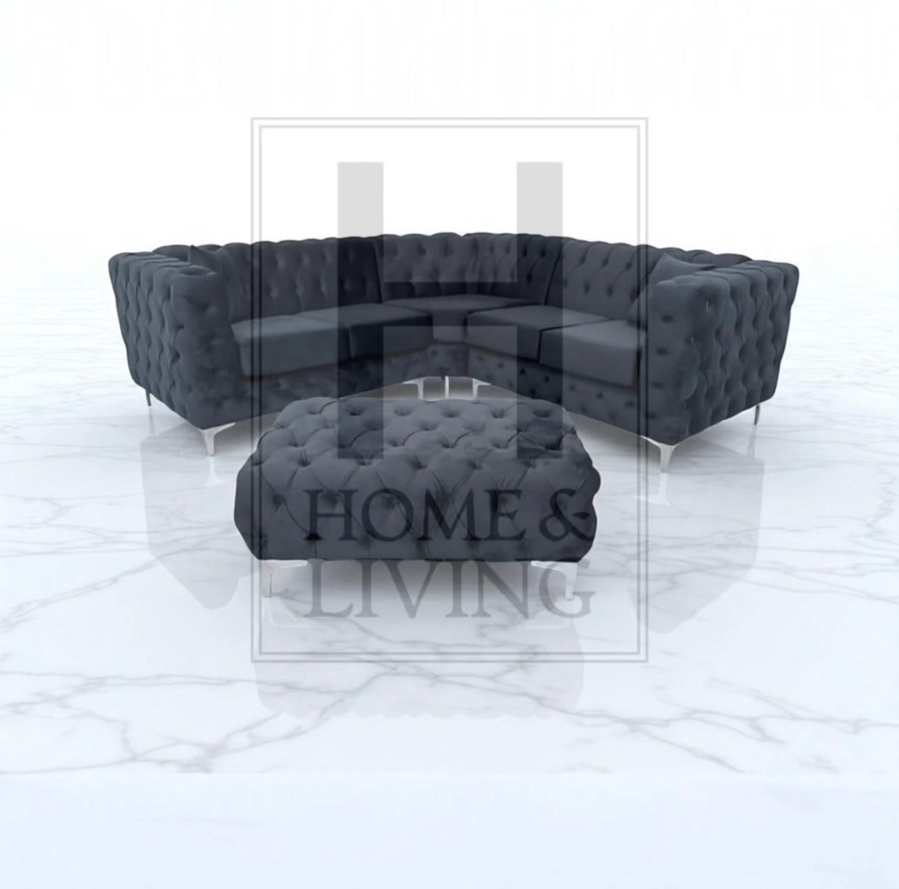 Rocky Corner Chesterfield Sofa in Black Plush Velvet