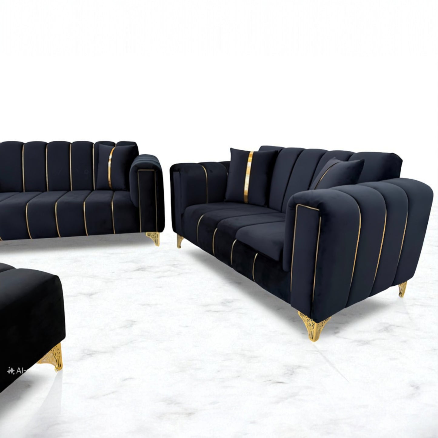 Keysri Sofa in Black Plush Velvet