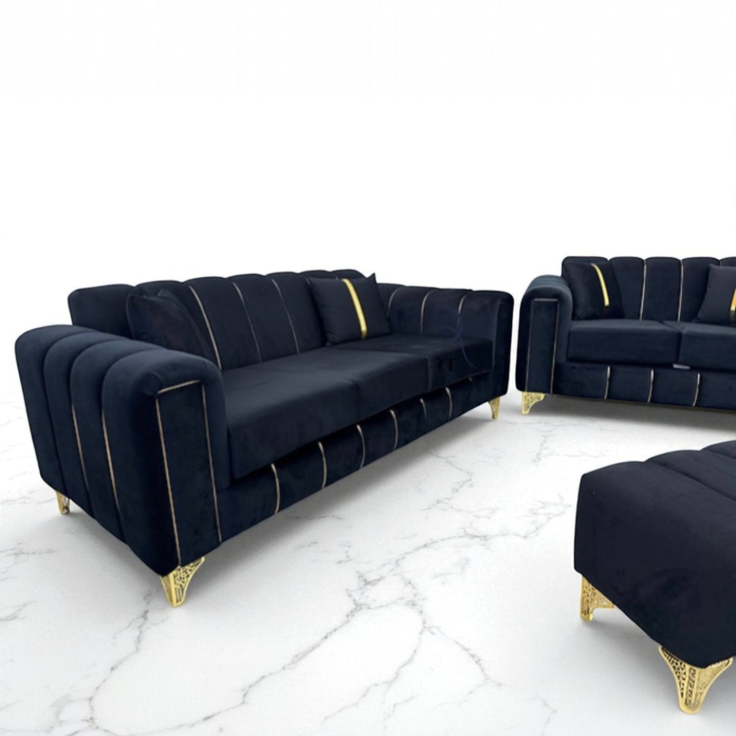 Keysri Sofa in Black Plush Velvet