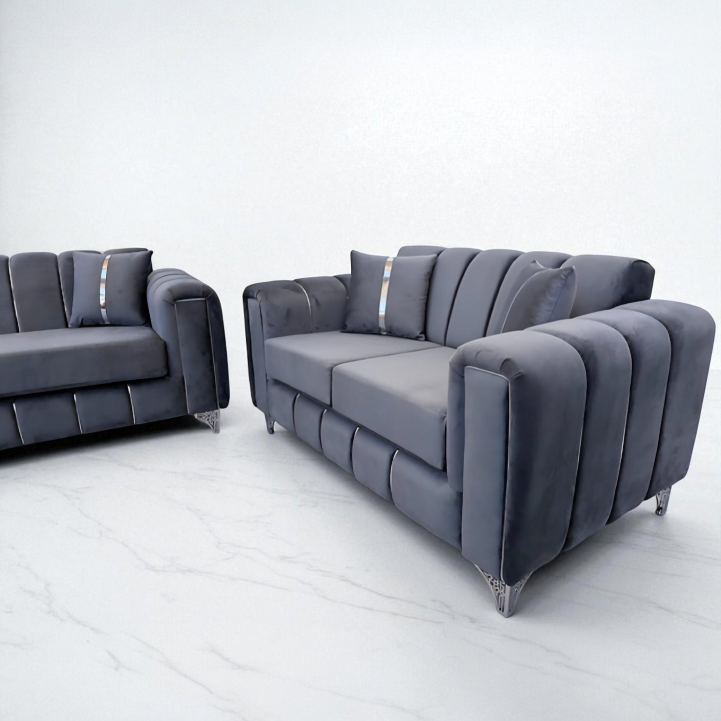 Keysri Sofa in Steel Plush Velvet