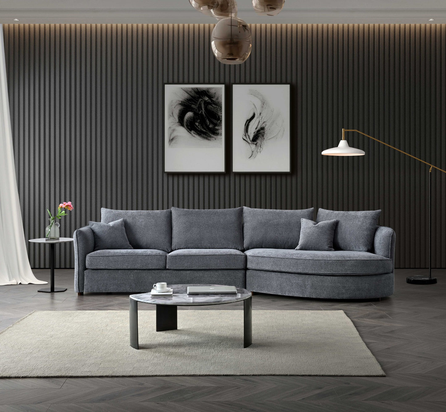 Aluxo Rubin Corner Sofa in Charcoal Boucle