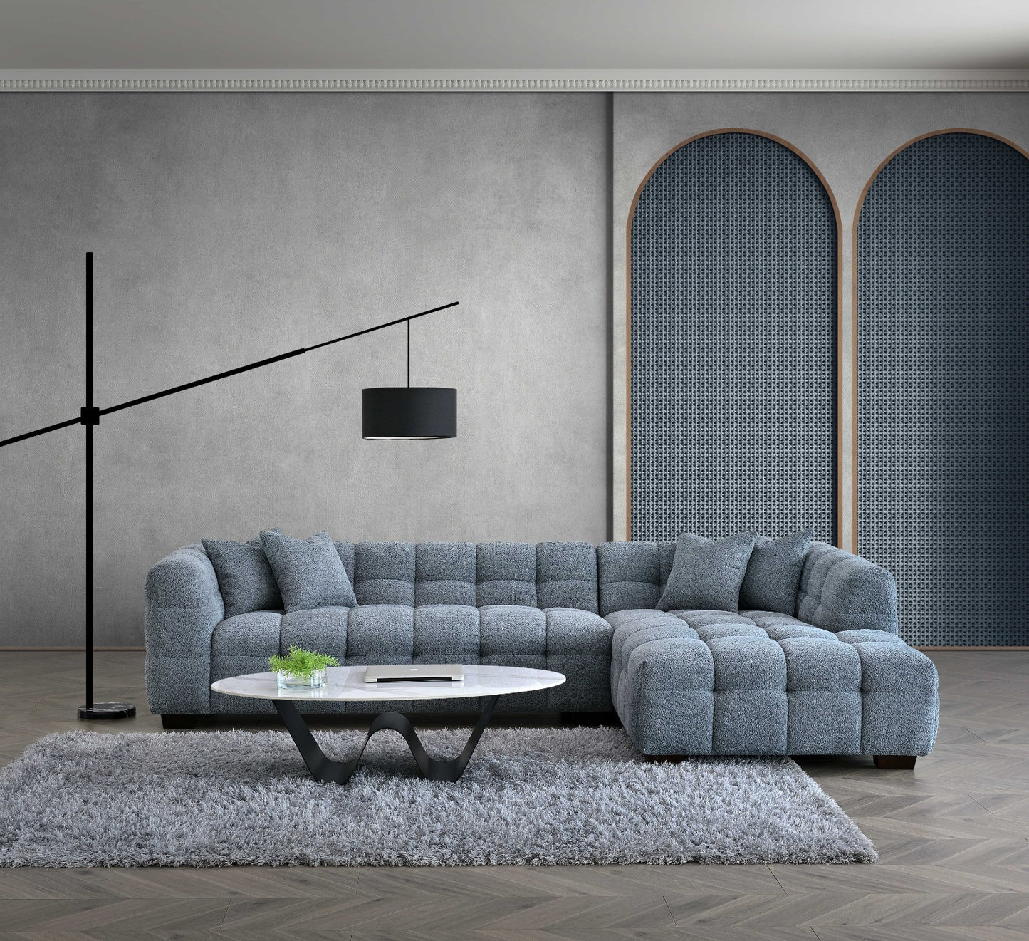 Aluxo Tribeca Corner Sofa in Iron Boucle