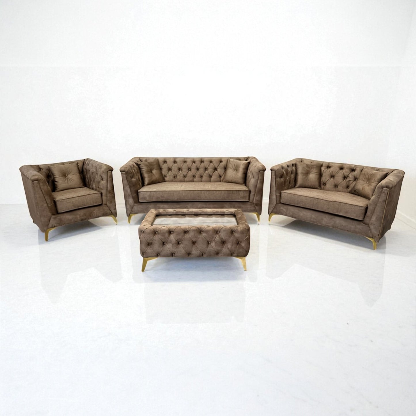 Istanbul Chesterfield Sofa in Marble Praline Velvet
