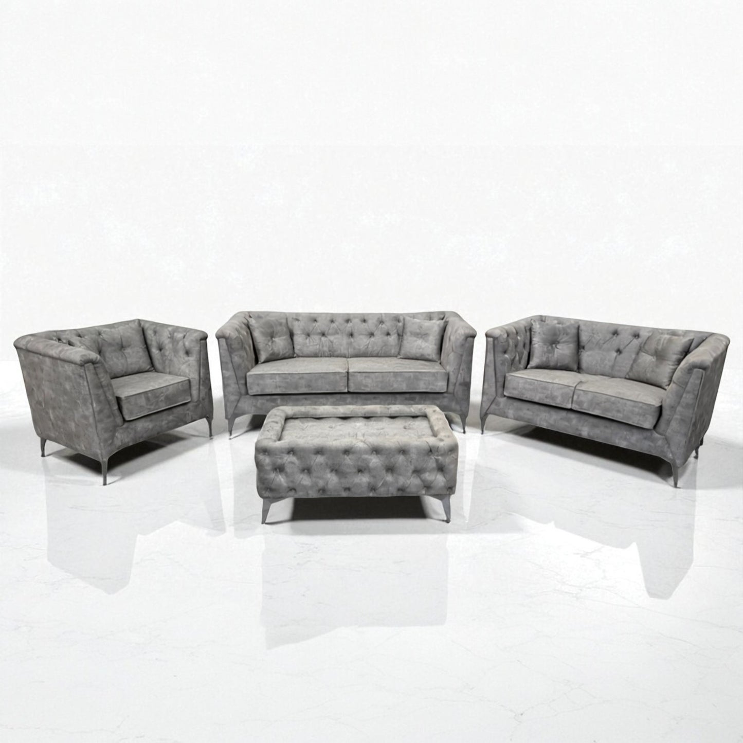 Istanbul Chesterfield Sofa in Marble Silver Velvet