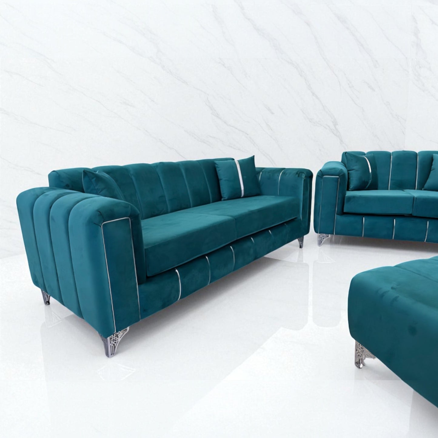 Keysri Sofa in Teal Plush Velvet