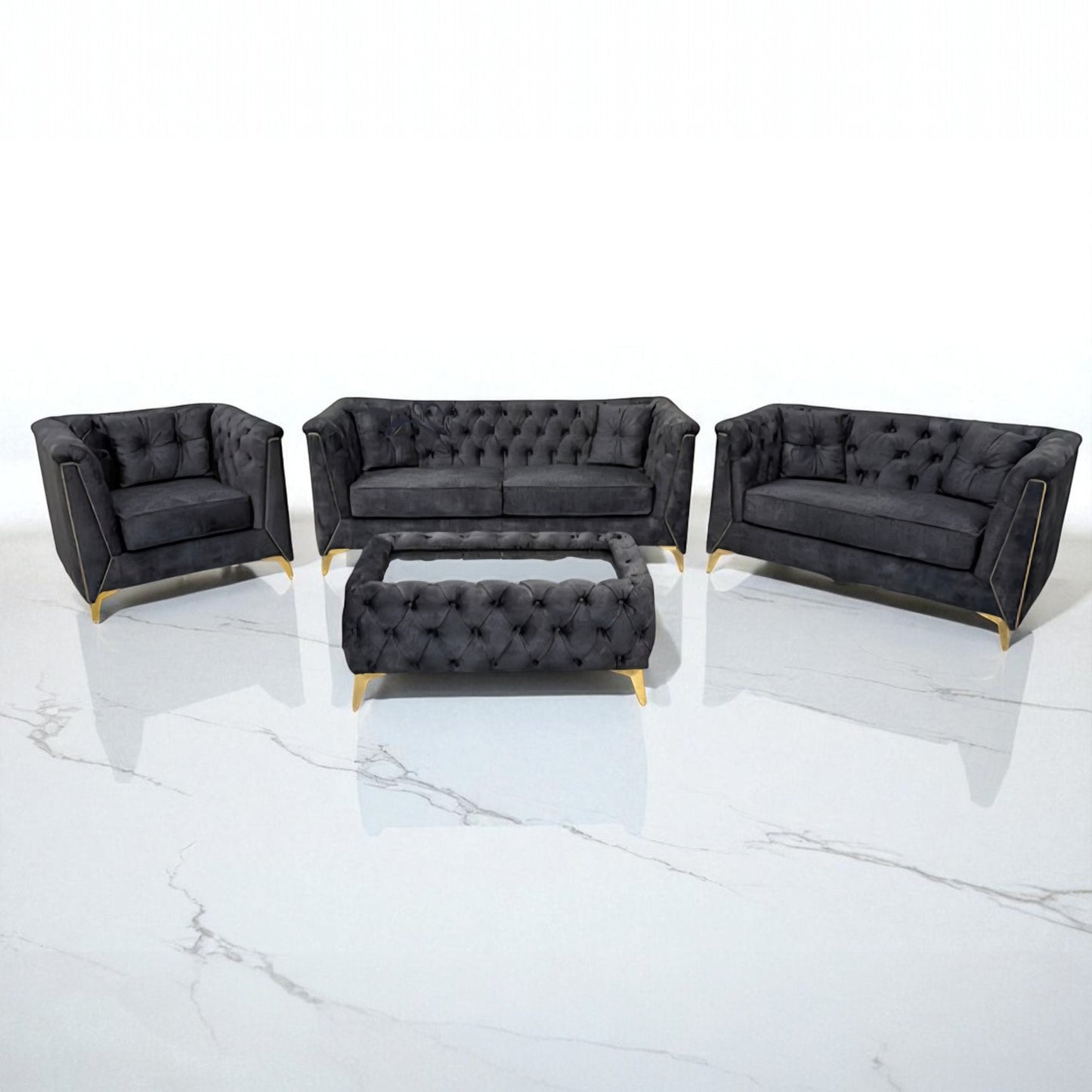 Istanbul Chesterfield Sofa in Marble Gunmetal Velvet