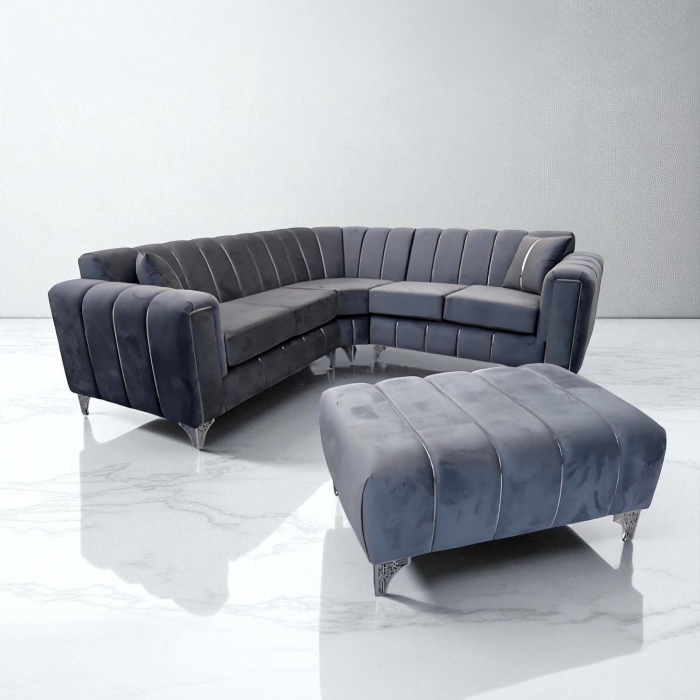 Keysri Corner Sofa in Steel Plush Velvet