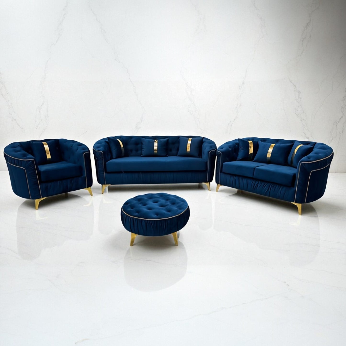Ambassador Chesterfield Sofa in Blue Plush Velvet