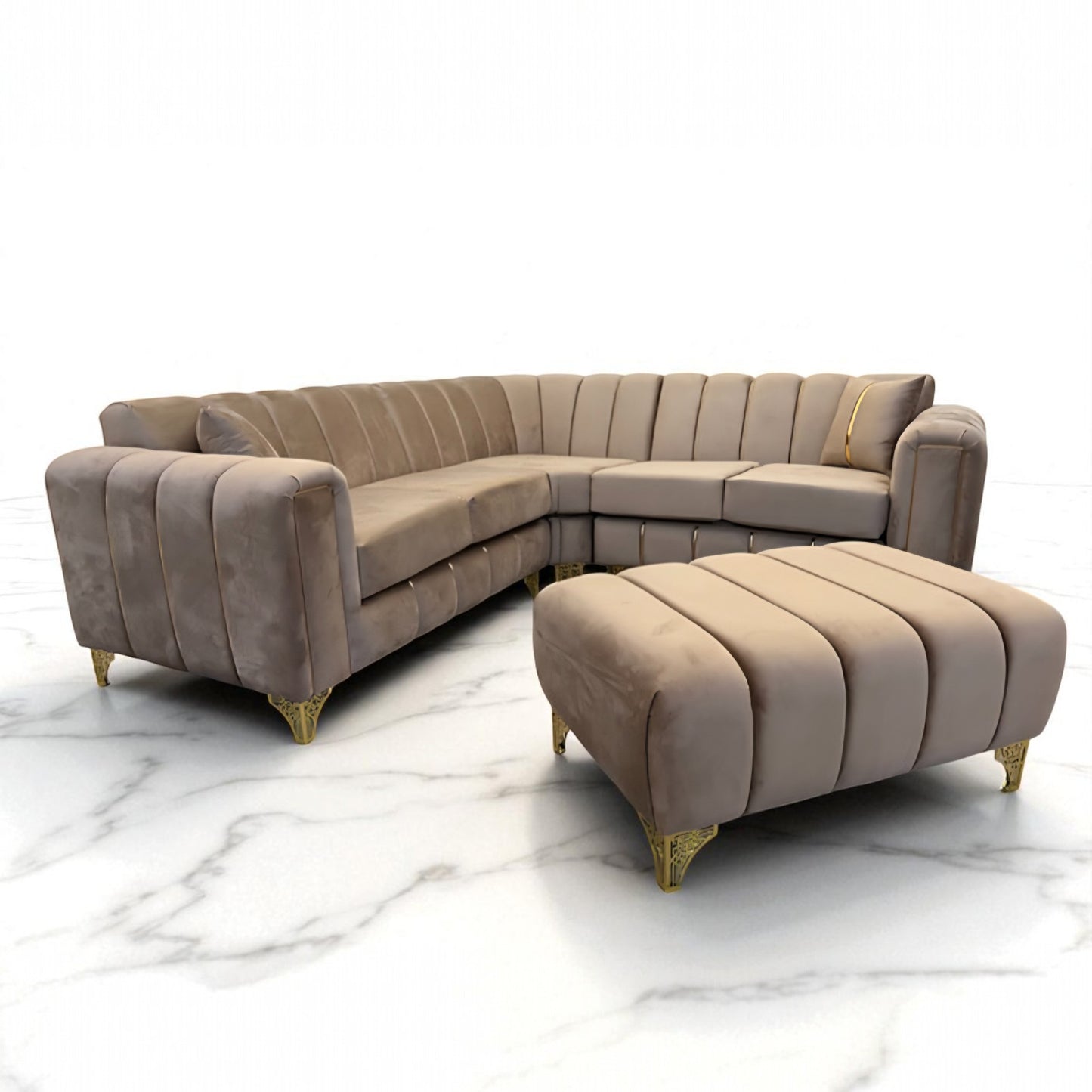 Keysri Corner Sofa in Mink Plush Velvet