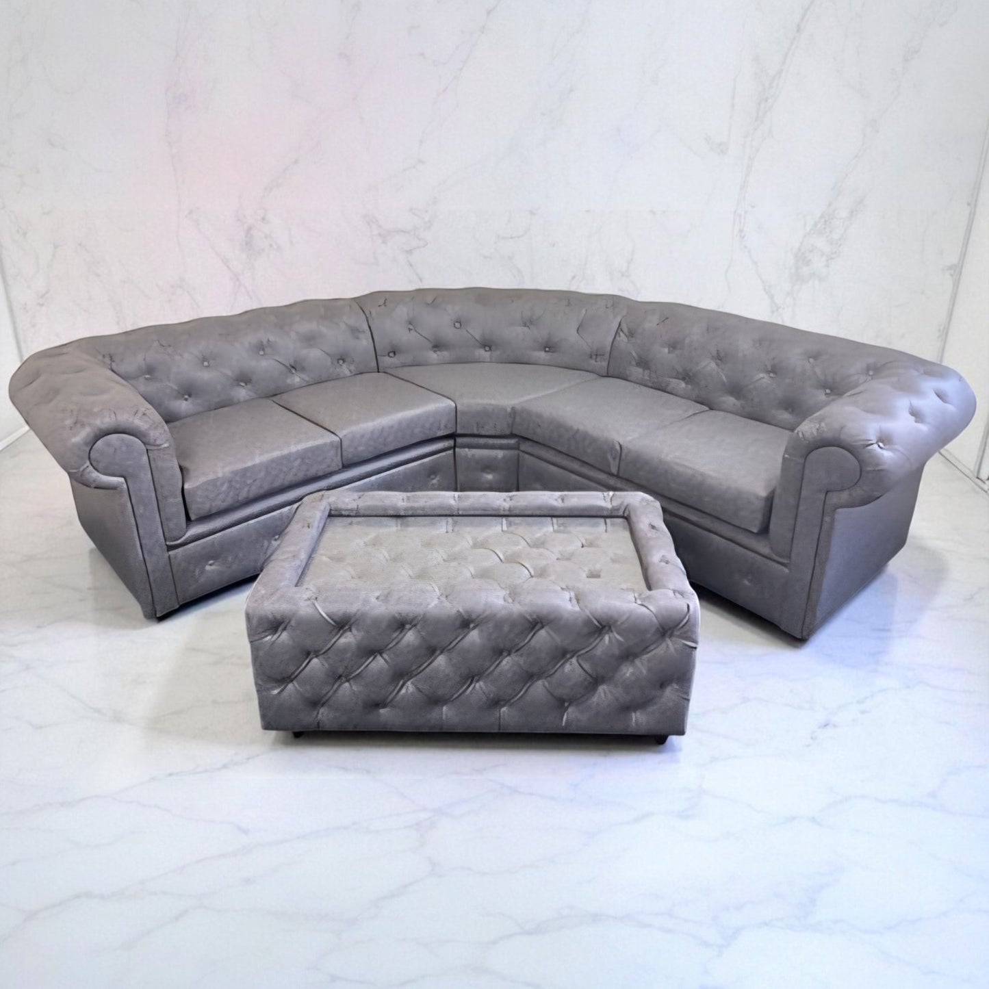 Chesterfield Corner Sofa in Grey Bonded Leather