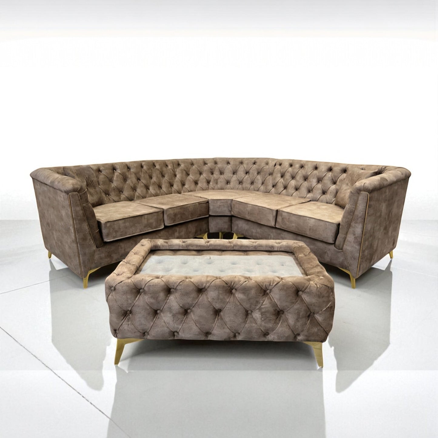 Istanbul Chesterfield Corner Sofa in Marble Praline Velvet