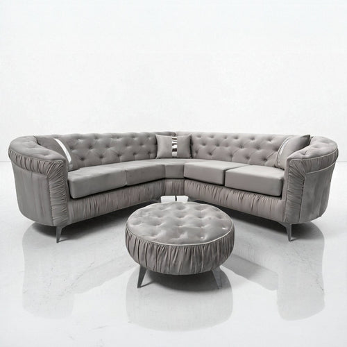 Ambassador Chesterfield Corner Sofa in Silver Plush Velvet
