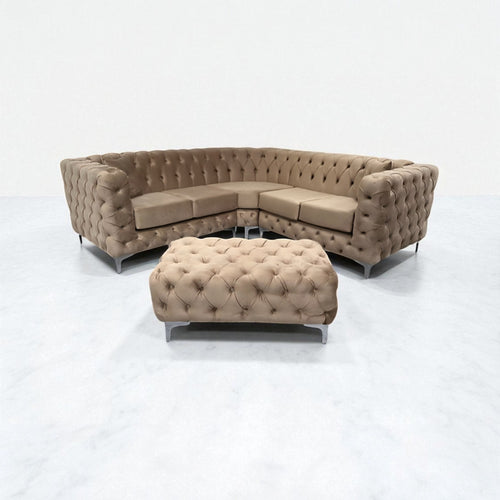Rocky Corner Chesterfield Sofa in Mink Plush Velvet