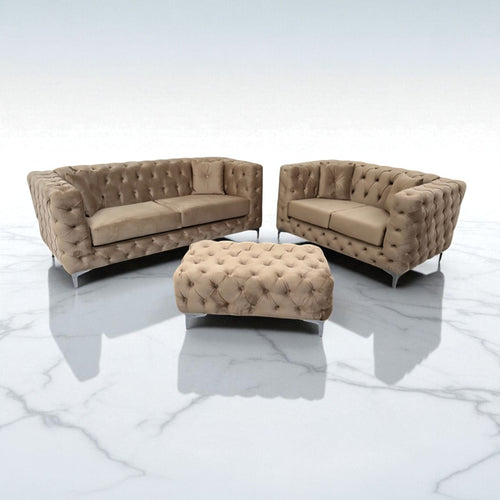Rocky Chesterfield Sofa in Mink Plush Velvet