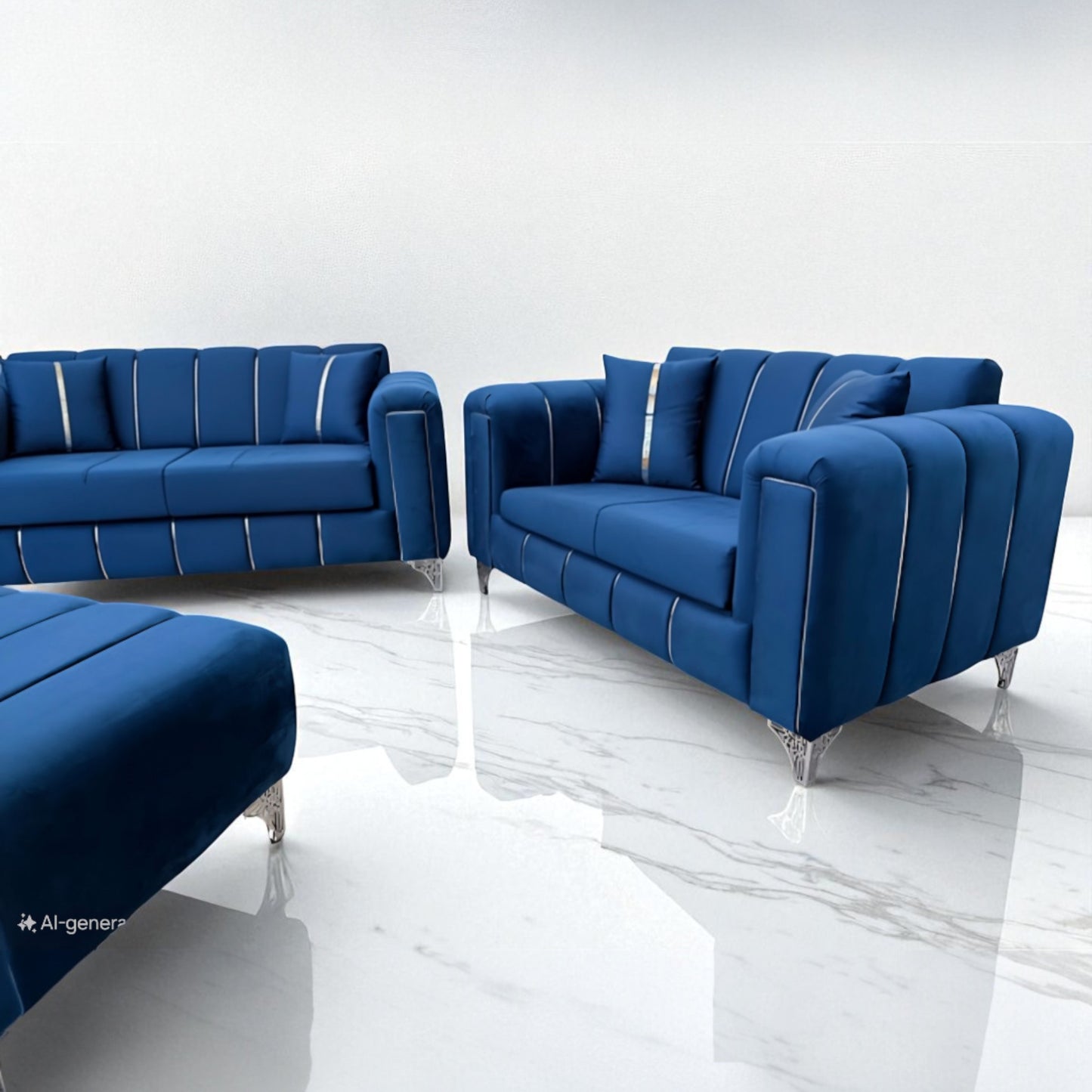 Keysri Sofa in Blue Plush Velvet