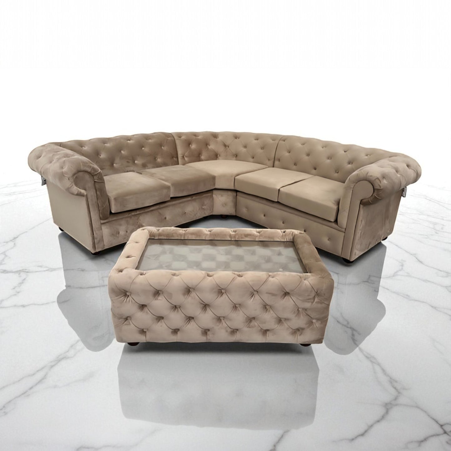 Chesterfield Corner Sofa in Mink Plush Velvet