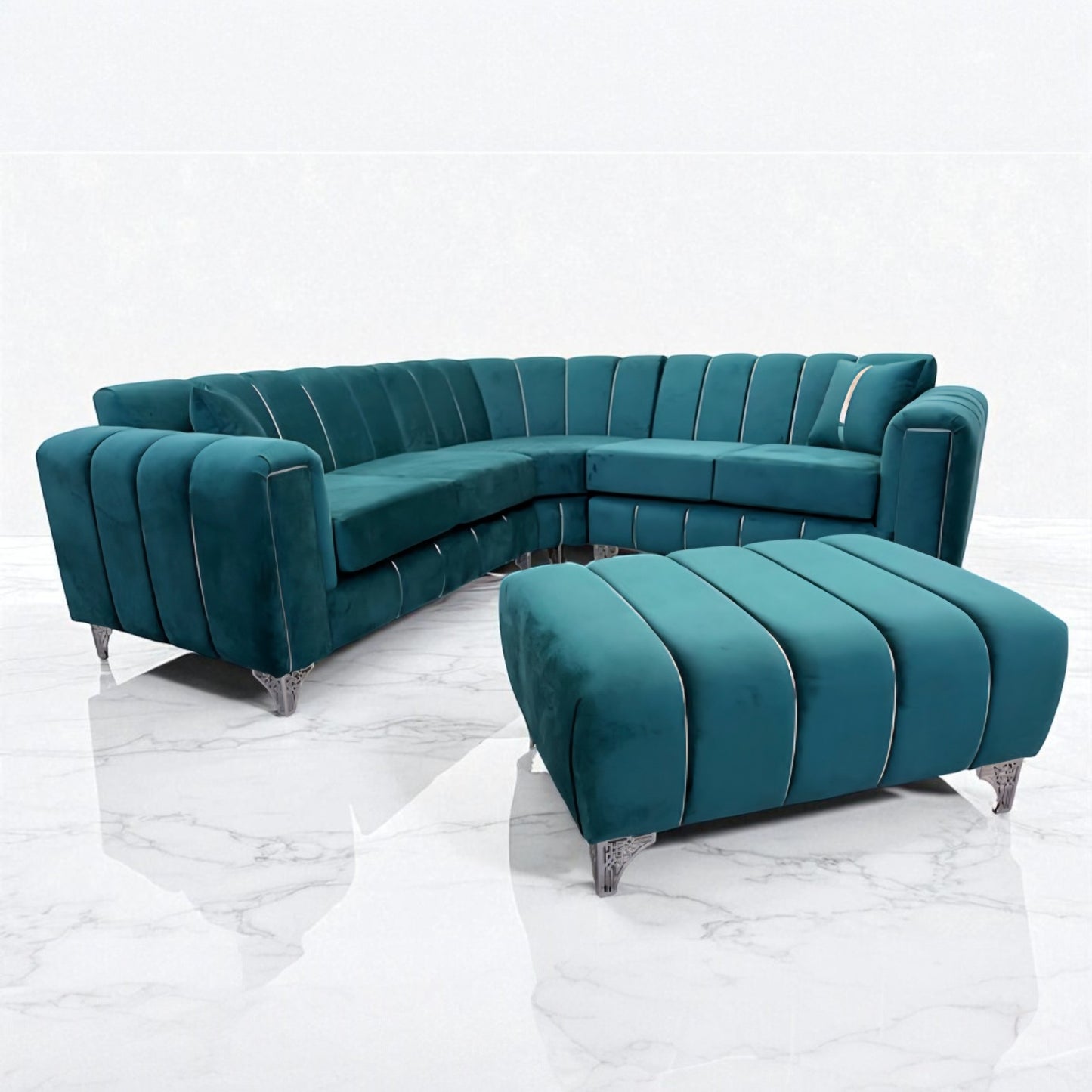 Keysri Corner Sofa in Teal Plush Velvet