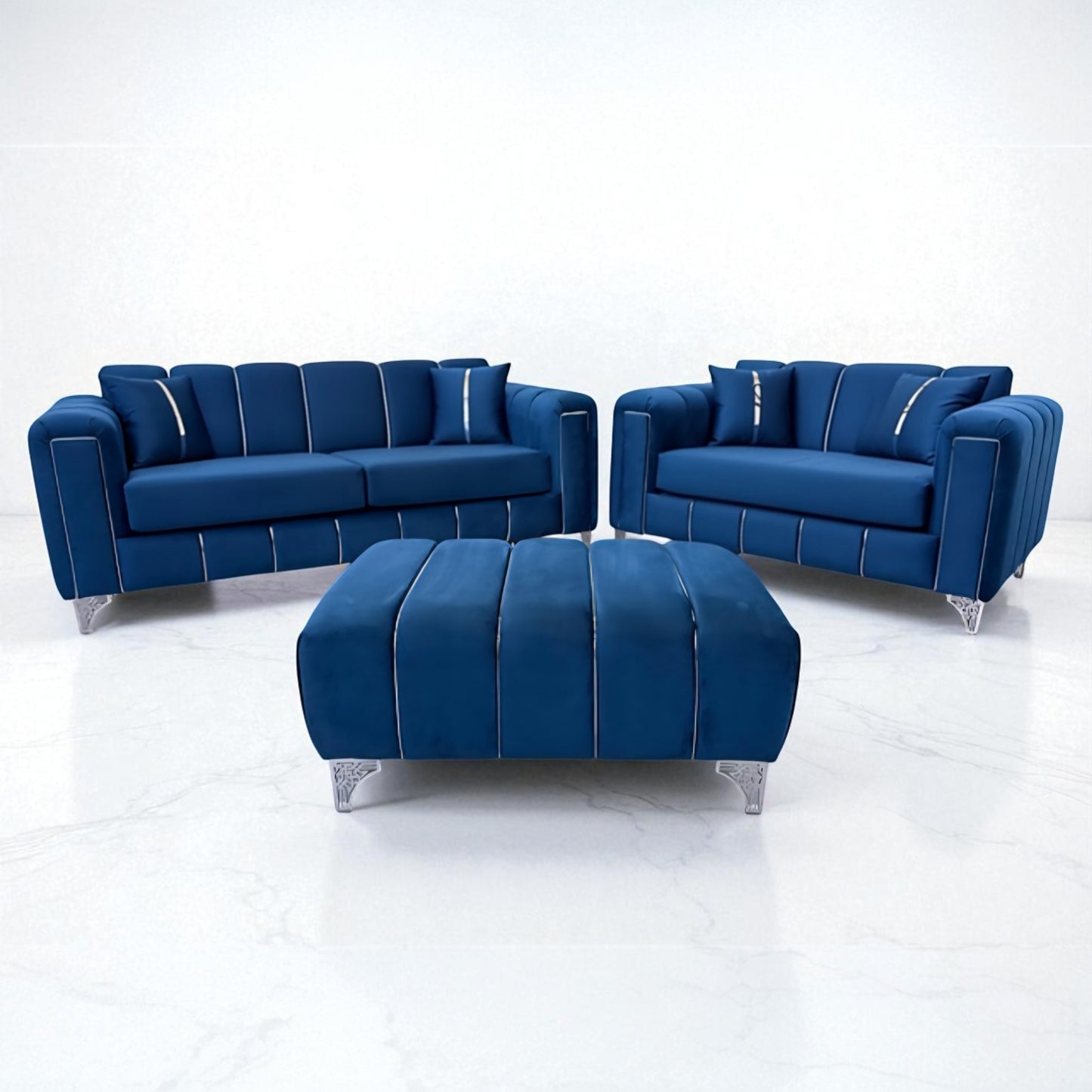 Keysri Sofa in Blue Plush Velvet