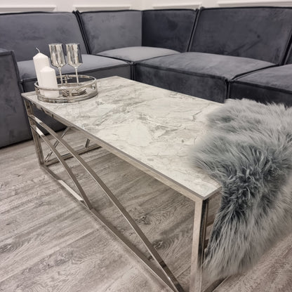 STELLA CHROME COFFEE TABLE WITH STOMACH ASH GREY SINTERED TOP