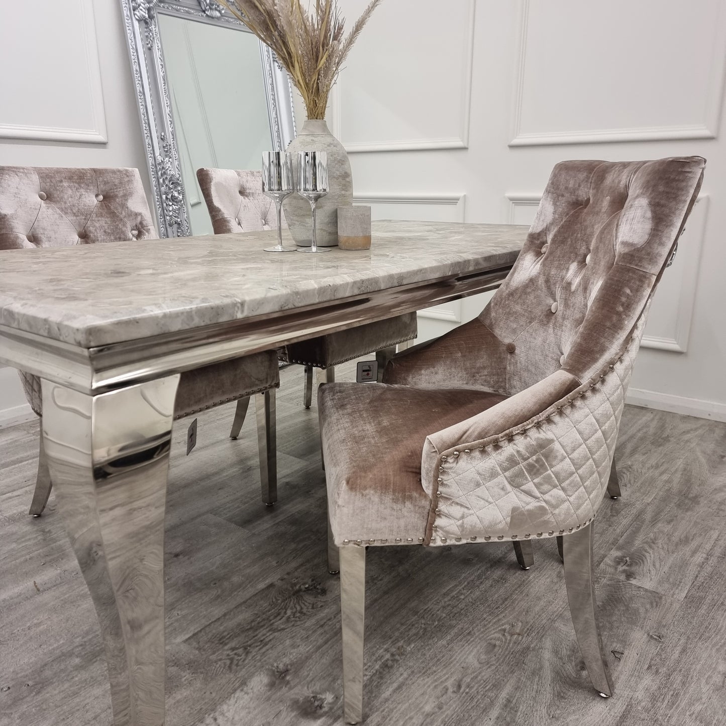 BENTLEY VELVET CHROME DINING CHAIR