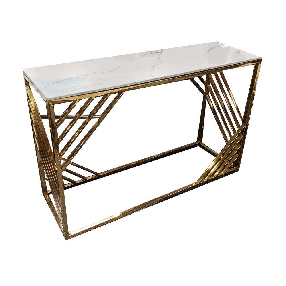 AZURE GOLD CONSOLE TABLE WITH POLAR WHITE SINTERED TOP