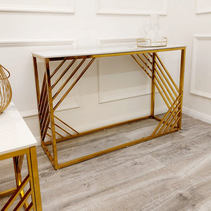 AZURE GOLD CONSOLE TABLE WITH POLAR WHITE SINTERED TOP