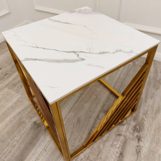 AZURE GOLD LAMP TABLE WITH POLAR WHITE SINTERED TOP