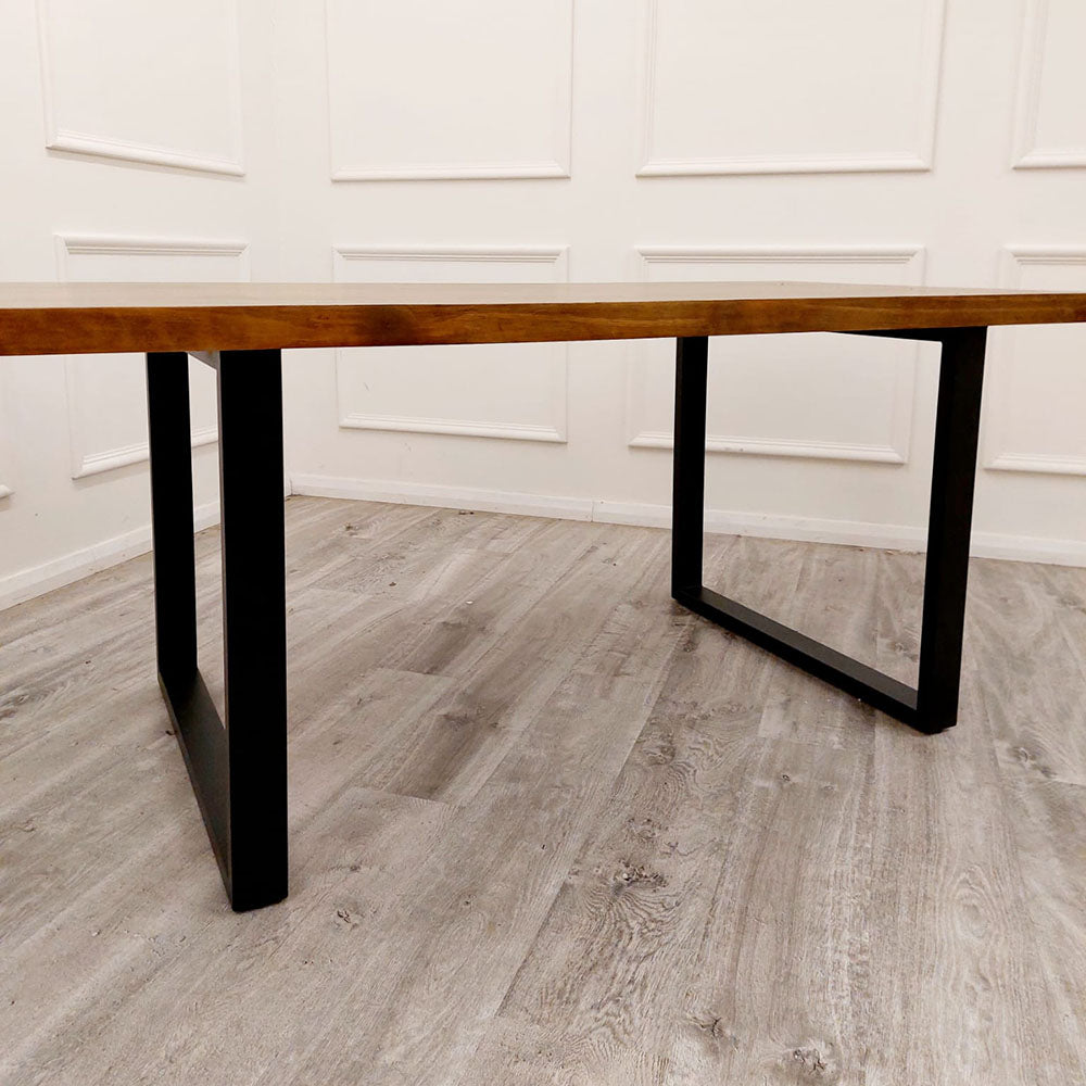 FREYA 1.8 DINING TABLE SOLID DARK PINE WOOD WITH MATT BLACK METAL LEGS