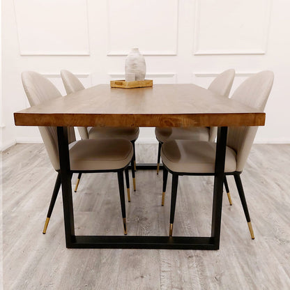 FREYA 1.8 DINING TABLE SOLID DARK PINE WOOD WITH MATT BLACK METAL LEGS