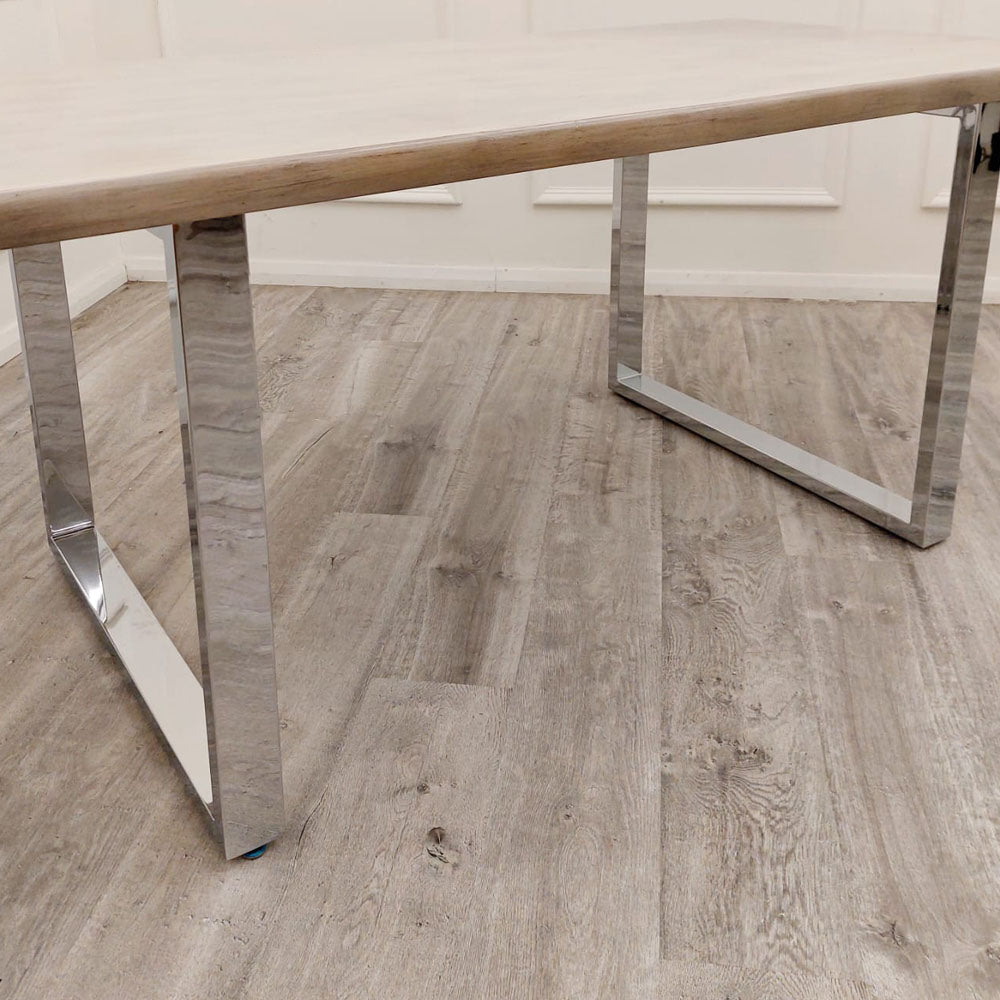 FREYA 1.8 DINING TABLE SOLID LIGHT PINE WOOD WITH CHROME METAL LEGS