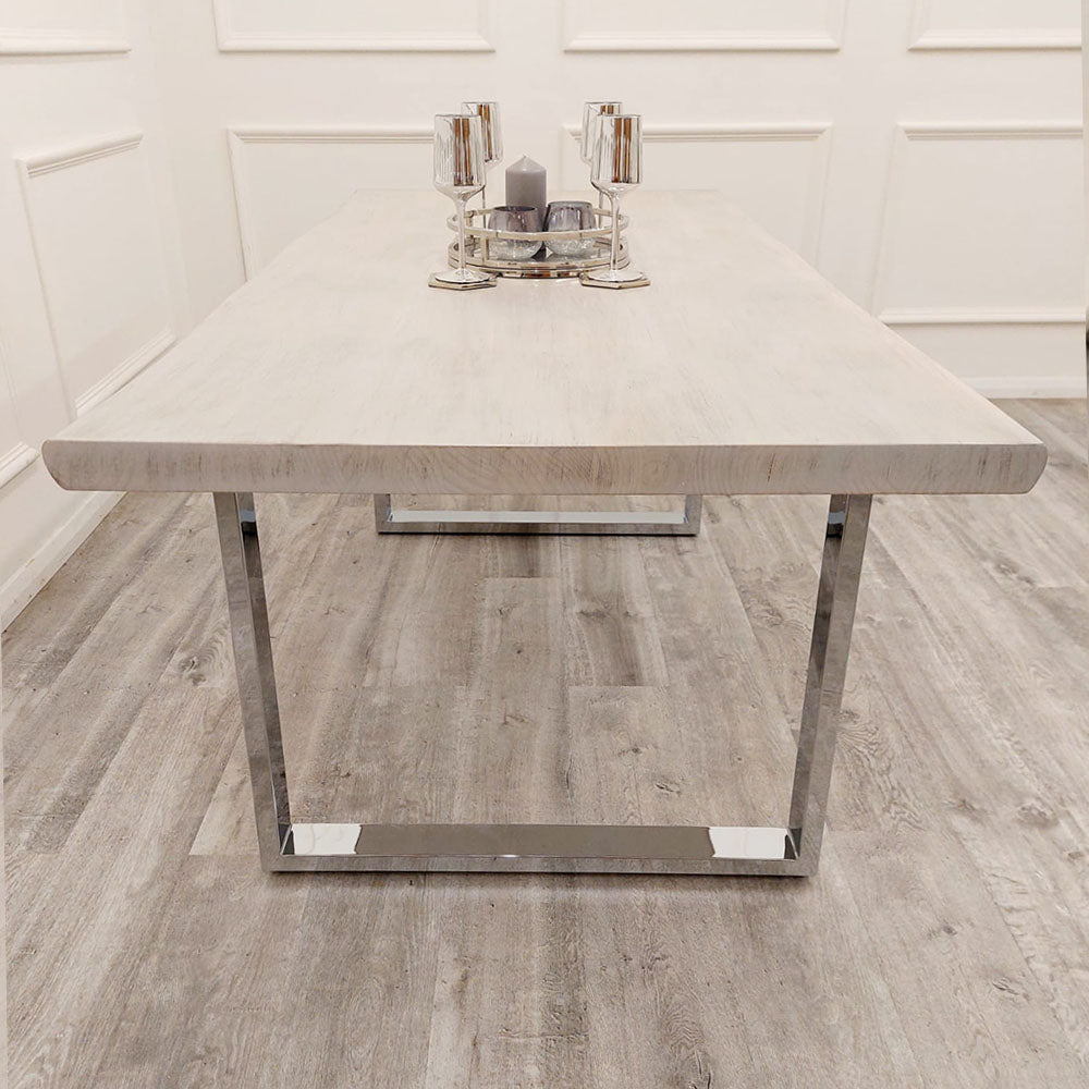 FREYA 1.8 DINING TABLE SOLID LIGHT PINE WOOD WITH CHROME METAL LEGS