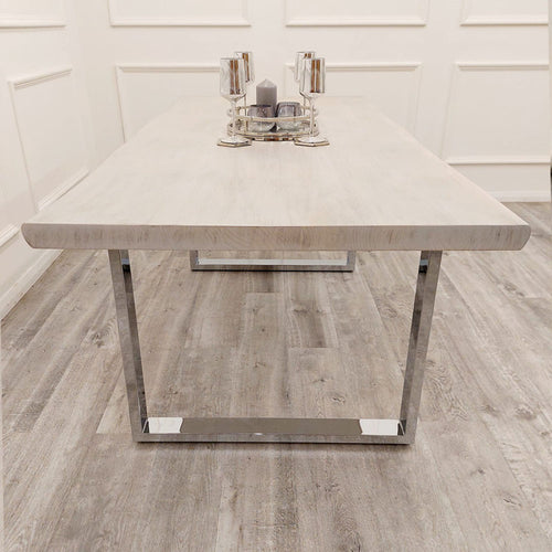 FREYA 1.8 DINING TABLE SOLID LIGHT PINE WOOD WITH CHROME METAL LEGS