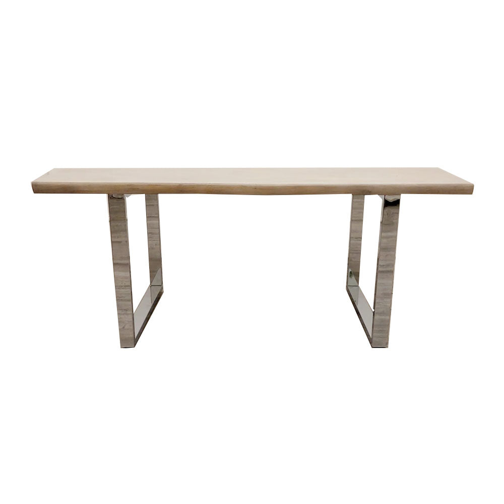 FREYA 1.8 DINING TABLE SOLID LIGHT PINE WOOD WITH CHROME METAL LEGS