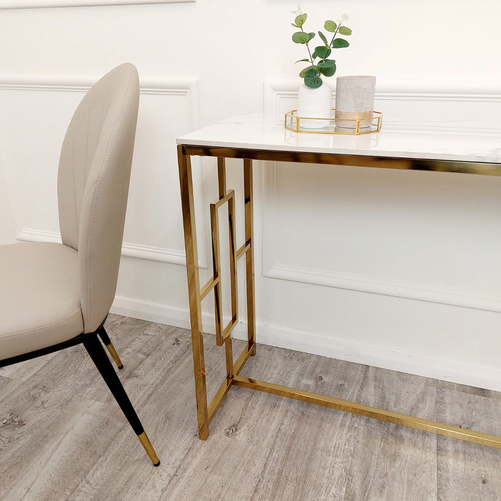 GEO GOLD CONSOLE TABLE WITH POLAR WHITE SINTERED TOP