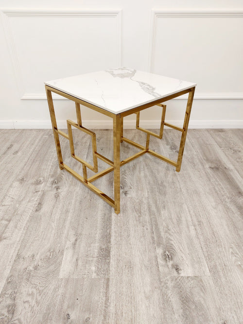 GEO GOLD LAMP TABLE WITH POLAR WHITE SINTERED TOP