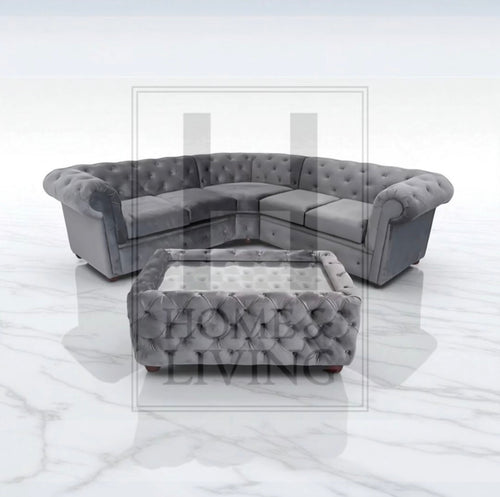 Chesterfield Corner Sofa in Steel Plush Velvet