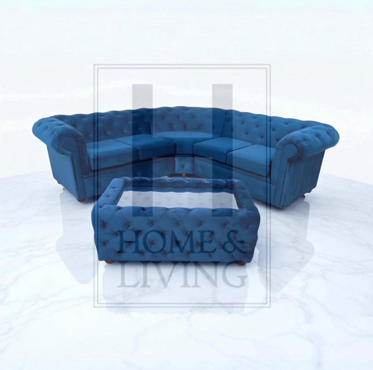 Chesterfield Corner Sofa in Blue Plush Velvet