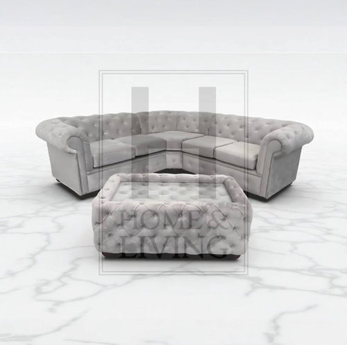 Chesterfield Corner Sofa in Silver Plush Velvet