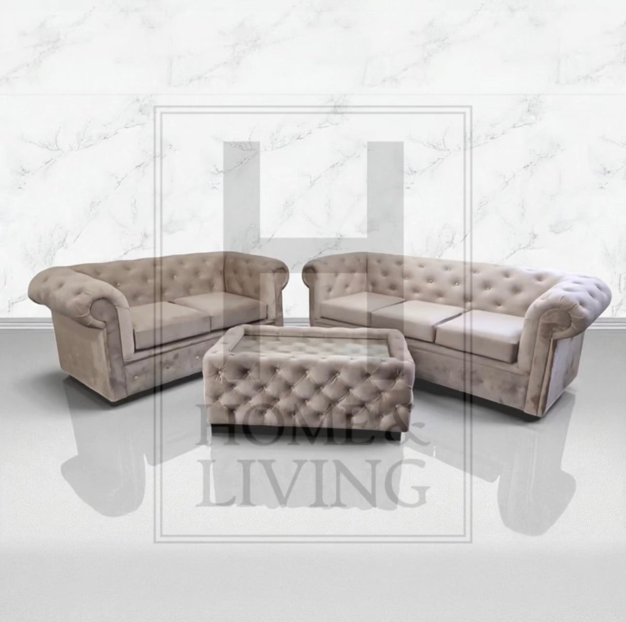 Chesterfield Sofa in Mink Plush Velvet