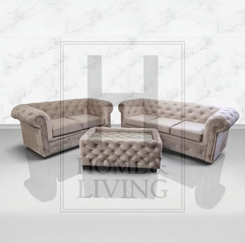 Chesterfield Sofa in Mink Plush Velvet