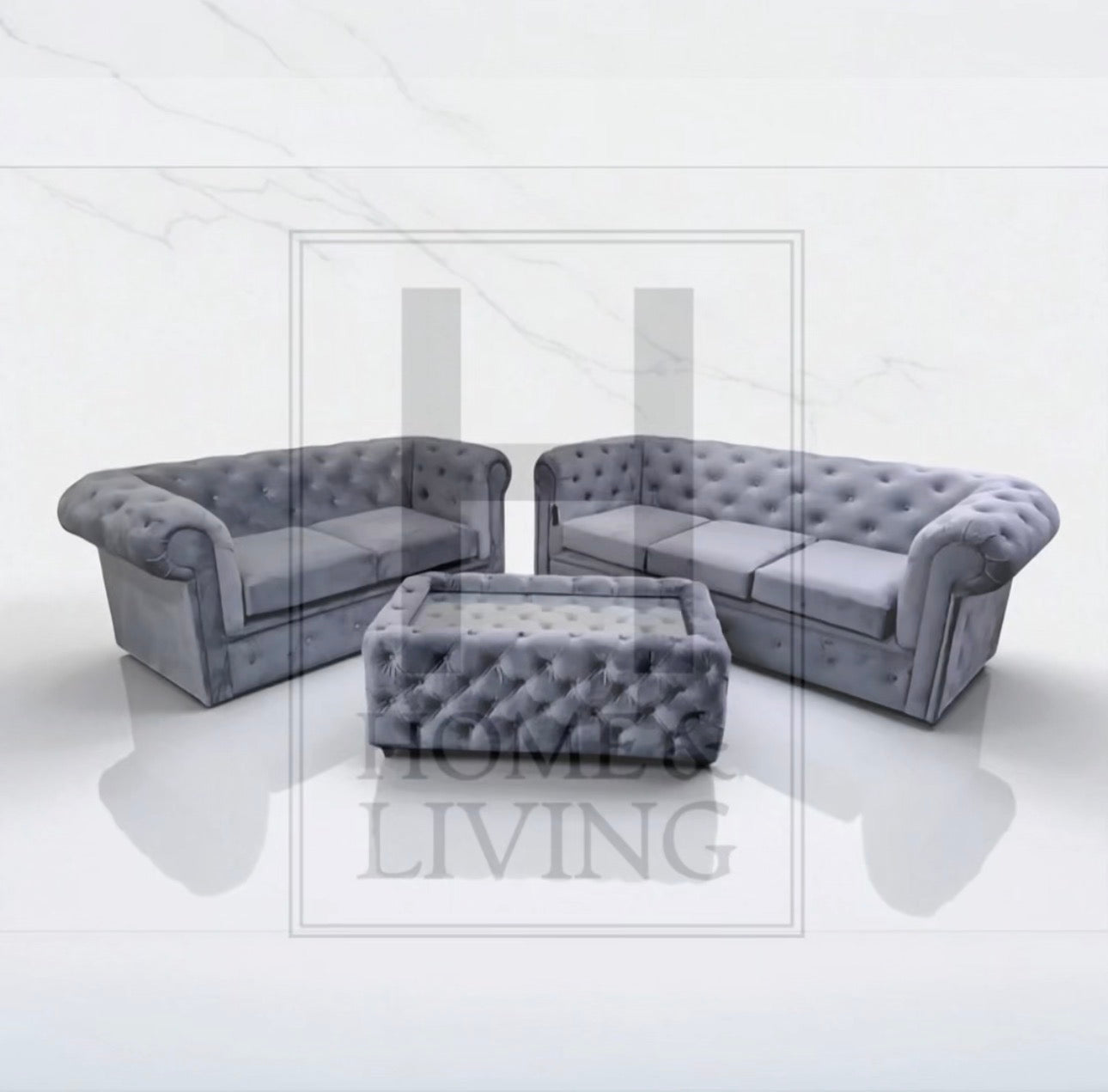 Chesterfield Sofa in Steel Plush Velvet