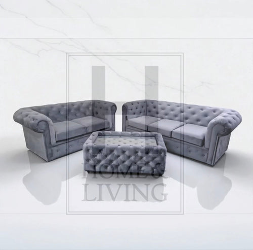Chesterfield Sofa in Steel Plush Velvet
