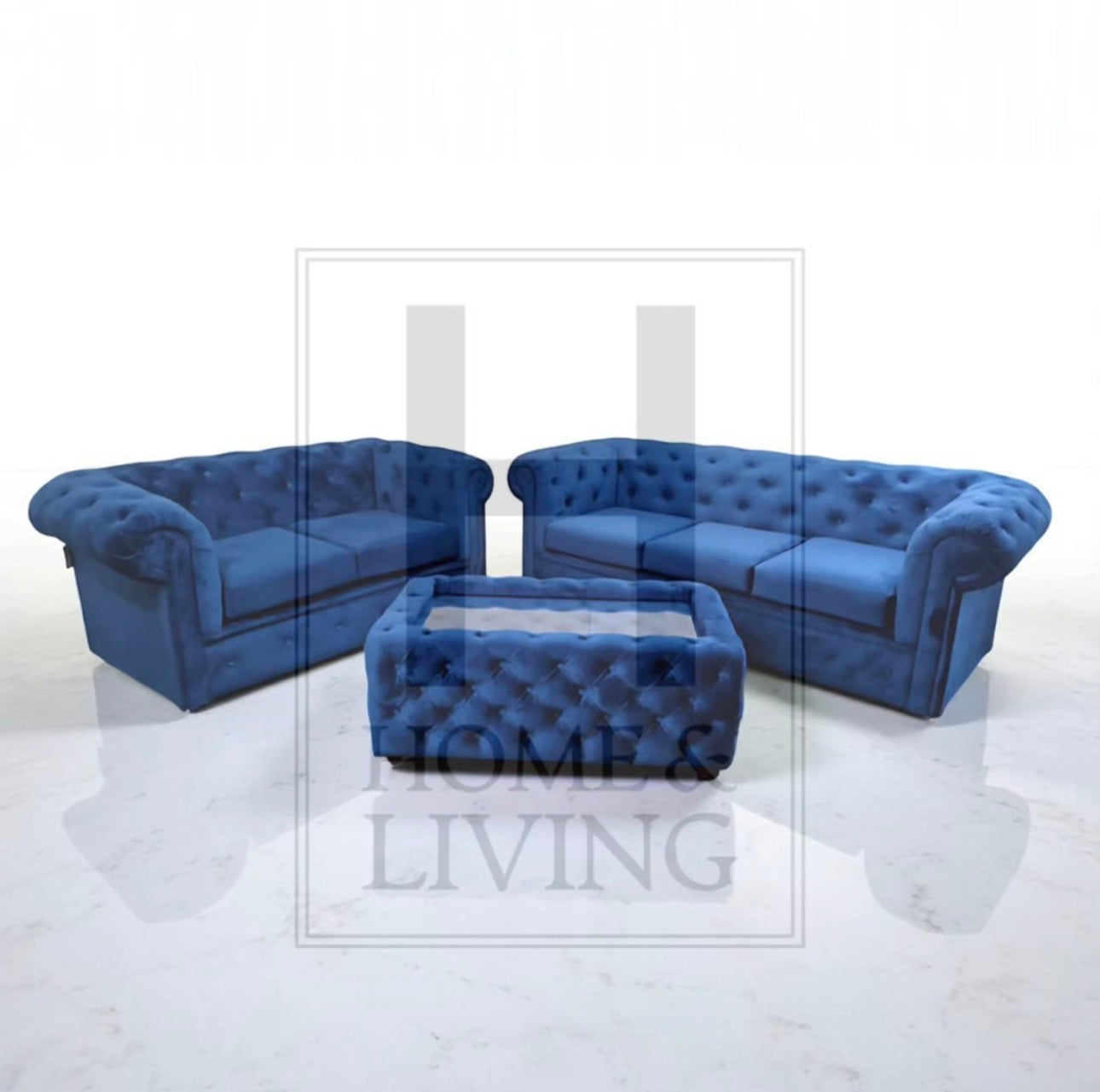 Chesterfield Sofa in Blue Plush Velvet
