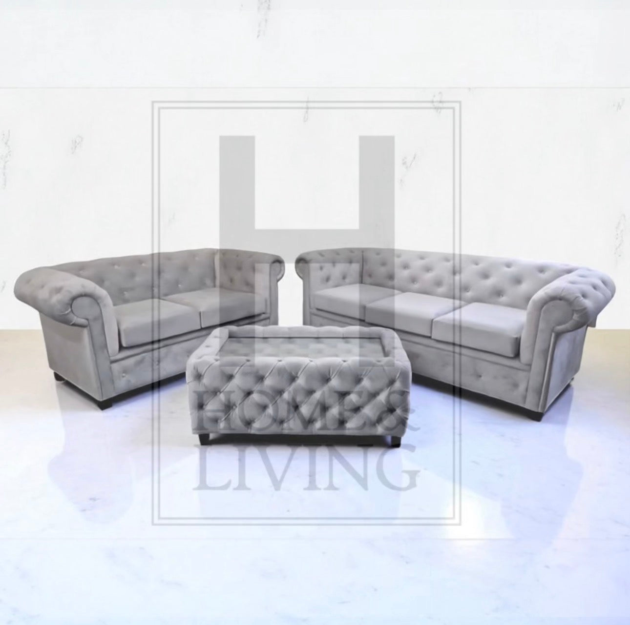 Chesterfield Sofa in Silver Plush Velvet