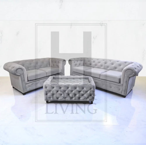 Chesterfield Sofa in Silver Plush Velvet