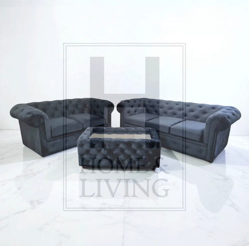 Chesterfield Sofa in Black Plush Velvet