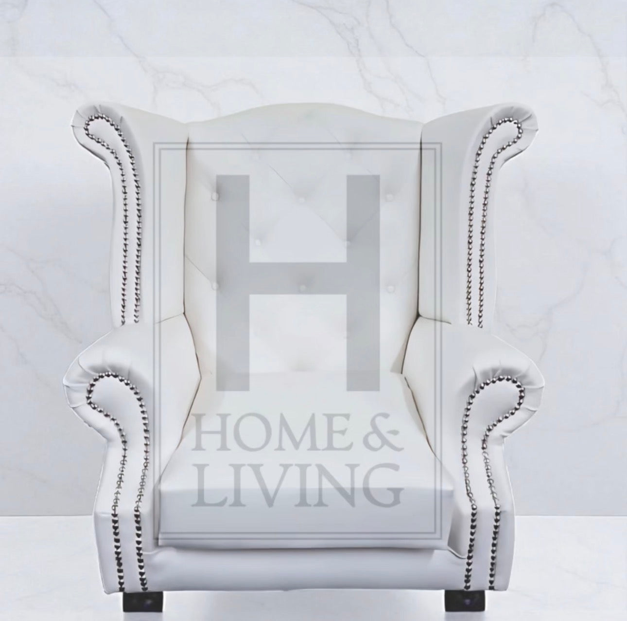 Chesterfield Queen Anne Wing Back Chair in White Bonded Leather