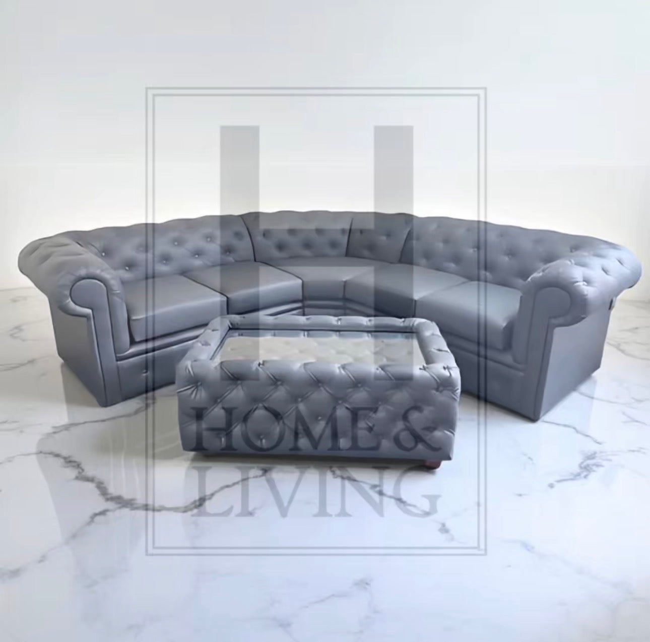 Chesterfield Corner Sofa in Slate Bonded Leather