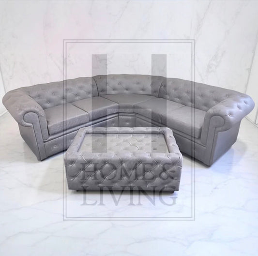 Chesterfield Corner Sofa in Grey Bonded Leather
