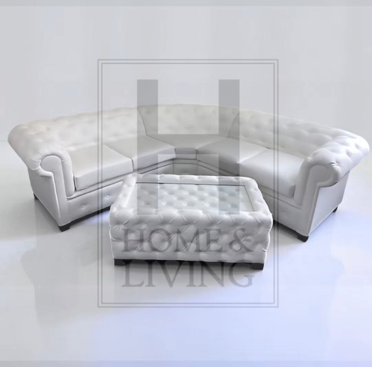 Chesterfield Corner Sofa in White Bonded Leather